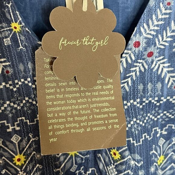 Forever That Girl Anthropologie Top Blue Womens M Boho Aztec Peasant Wrap - Picture 7 of 11